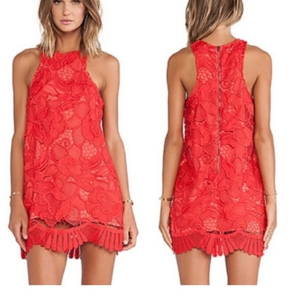 ❤️ Lovers + Friends Caspian Floral Red Lace Embroidered Mini Dress - Picture 1 of 6